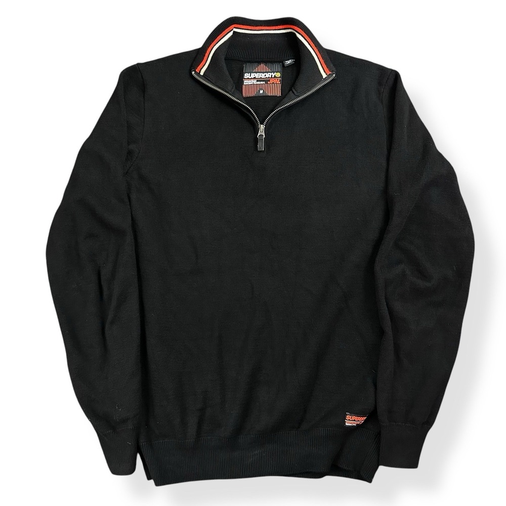 Superdry‎ Mountain Racing Team Men's Black Sweater Medium 1/4 Zip Neck
